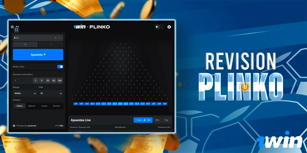 Revisión del juego Plinko por 1win games
