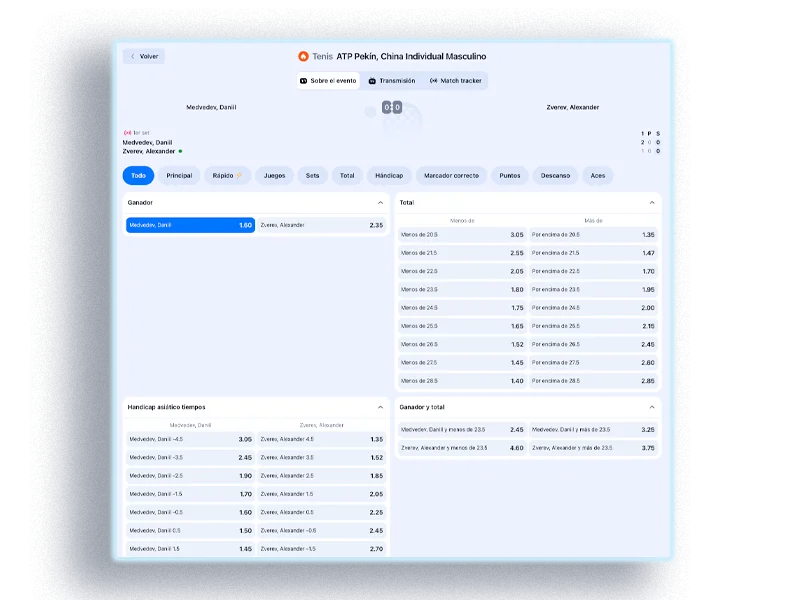 Control del partido y sección con tus apuestas